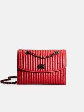 Coach Parker Quilted Rivets Shoulder Bag – Apple Red